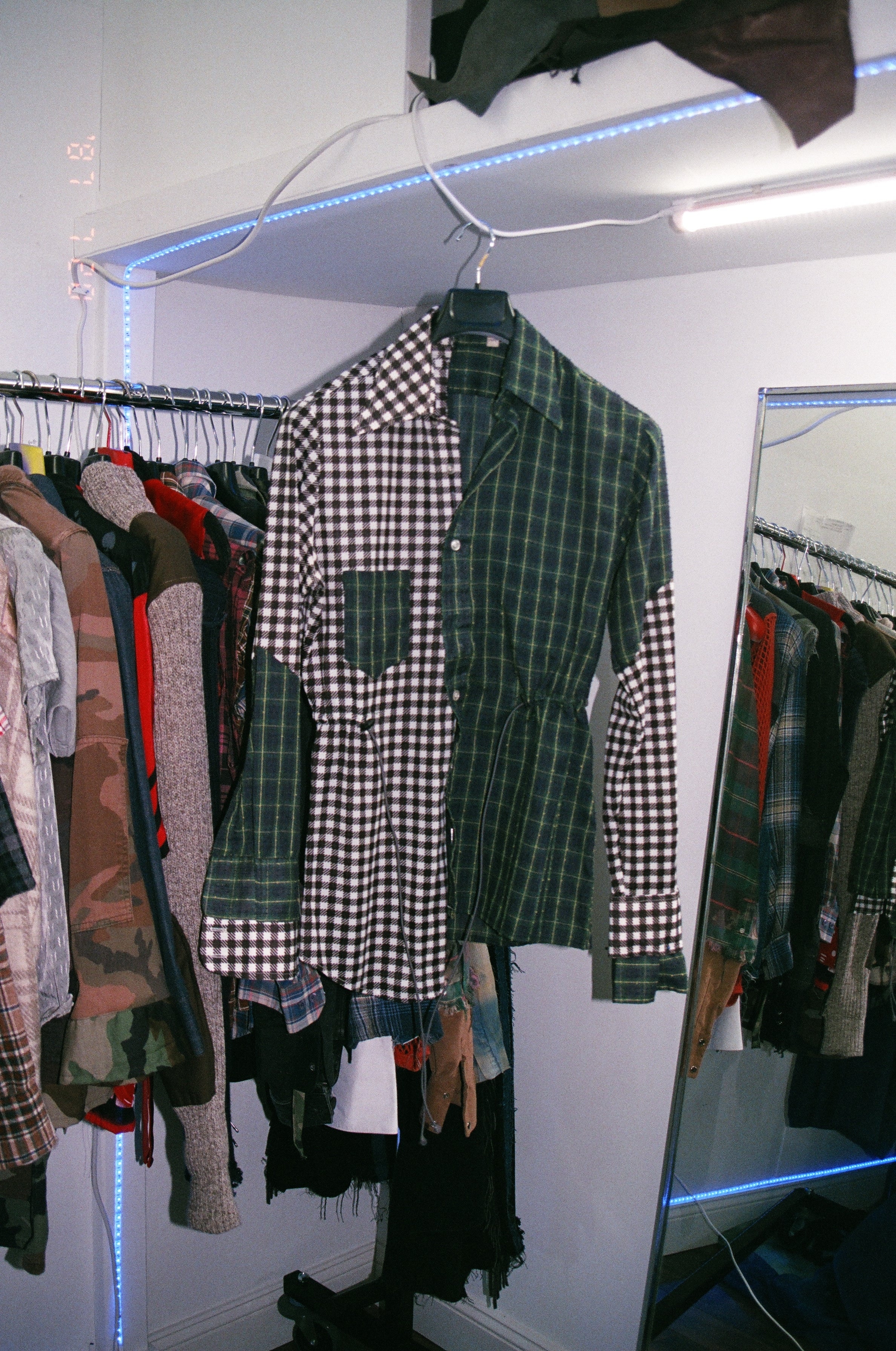 VINTAGE RECONSTRUCTED SPLICED TARTAN + SQUARE DRESS SHIRT LS