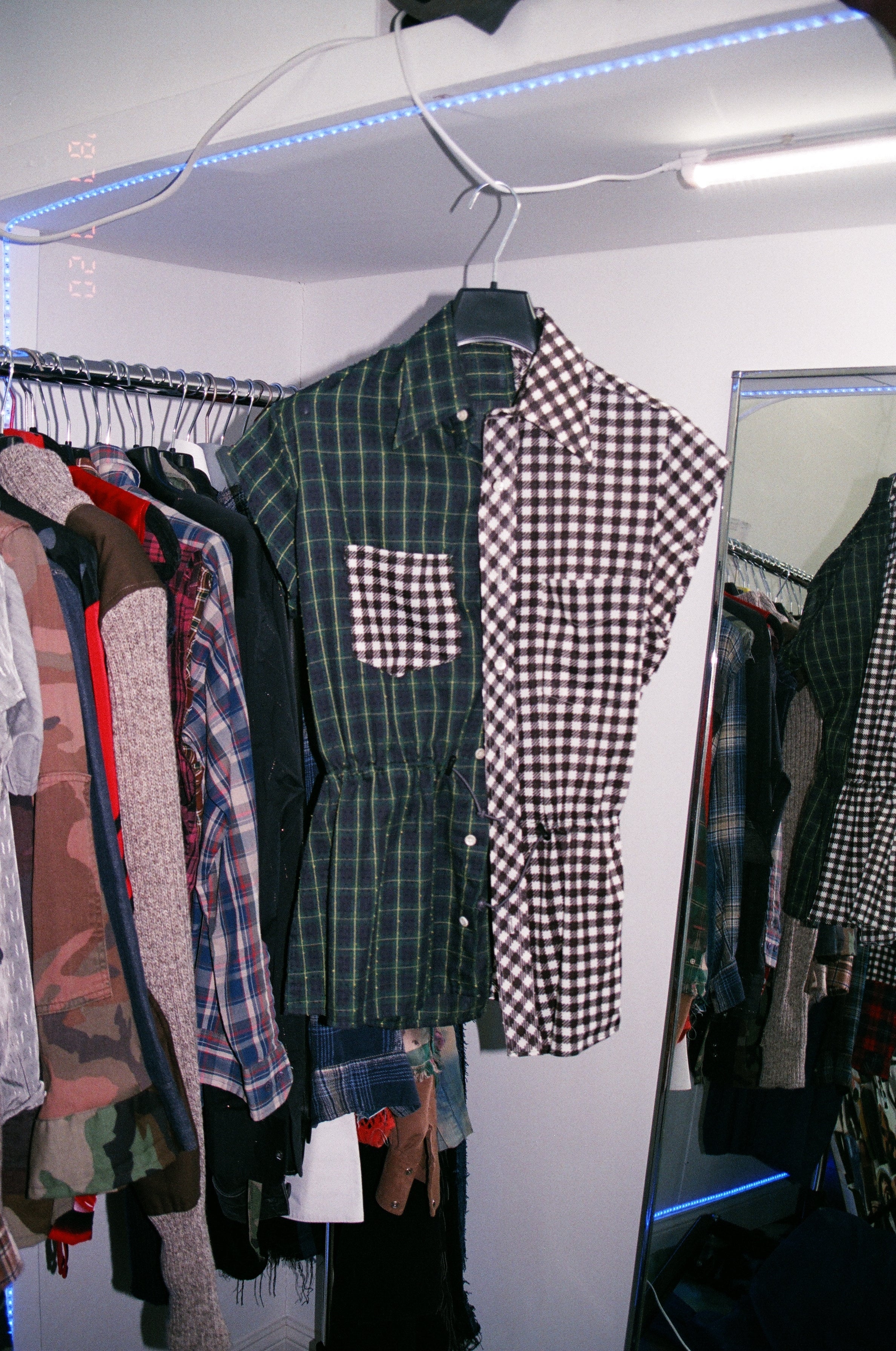 VINTAGE RECONSTRUCTED SPLICED TARTAN + SQUARE DRESS SHIRT SS