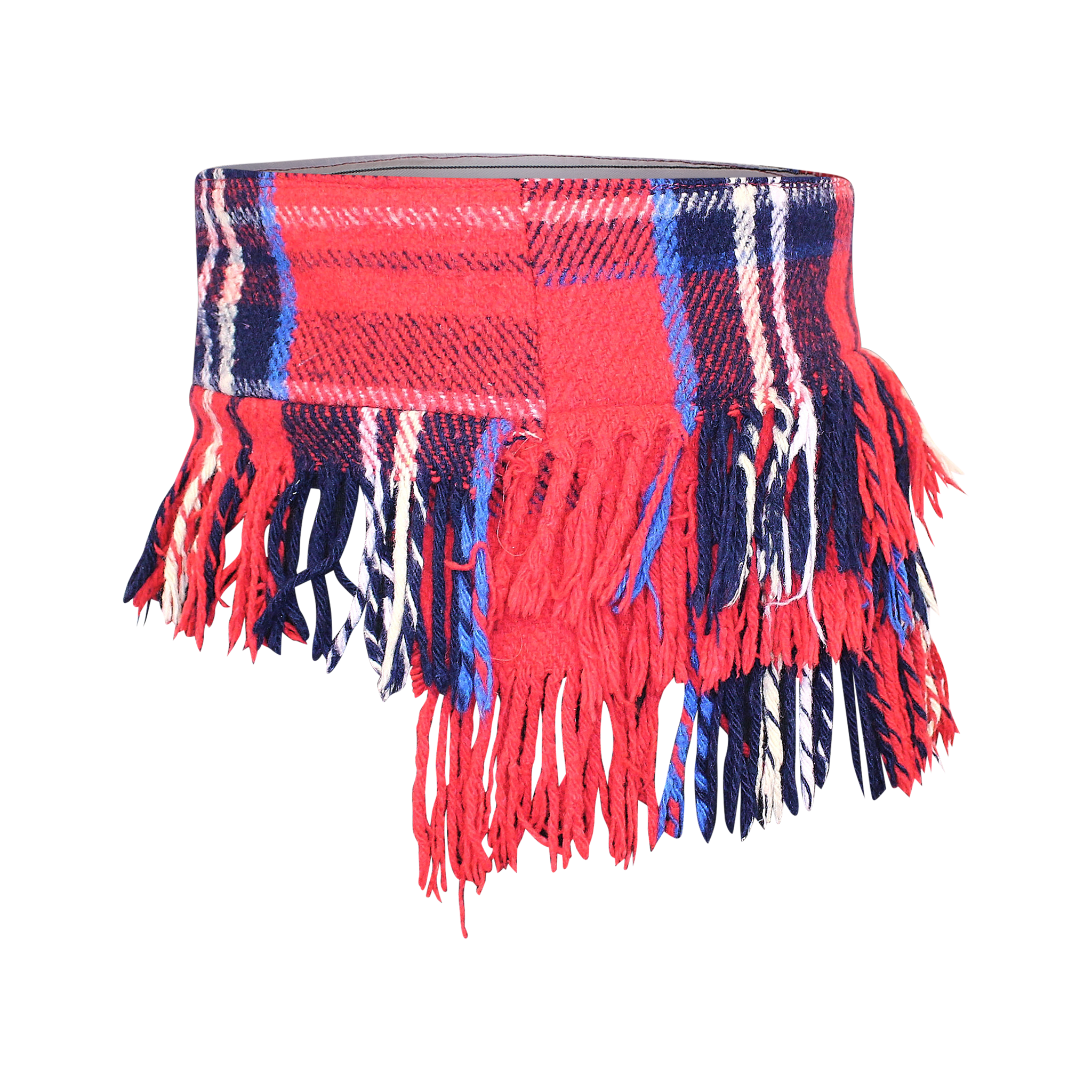 RED VINTAGE RECYCLED CASHMERE FRINGE CUMMERBUND