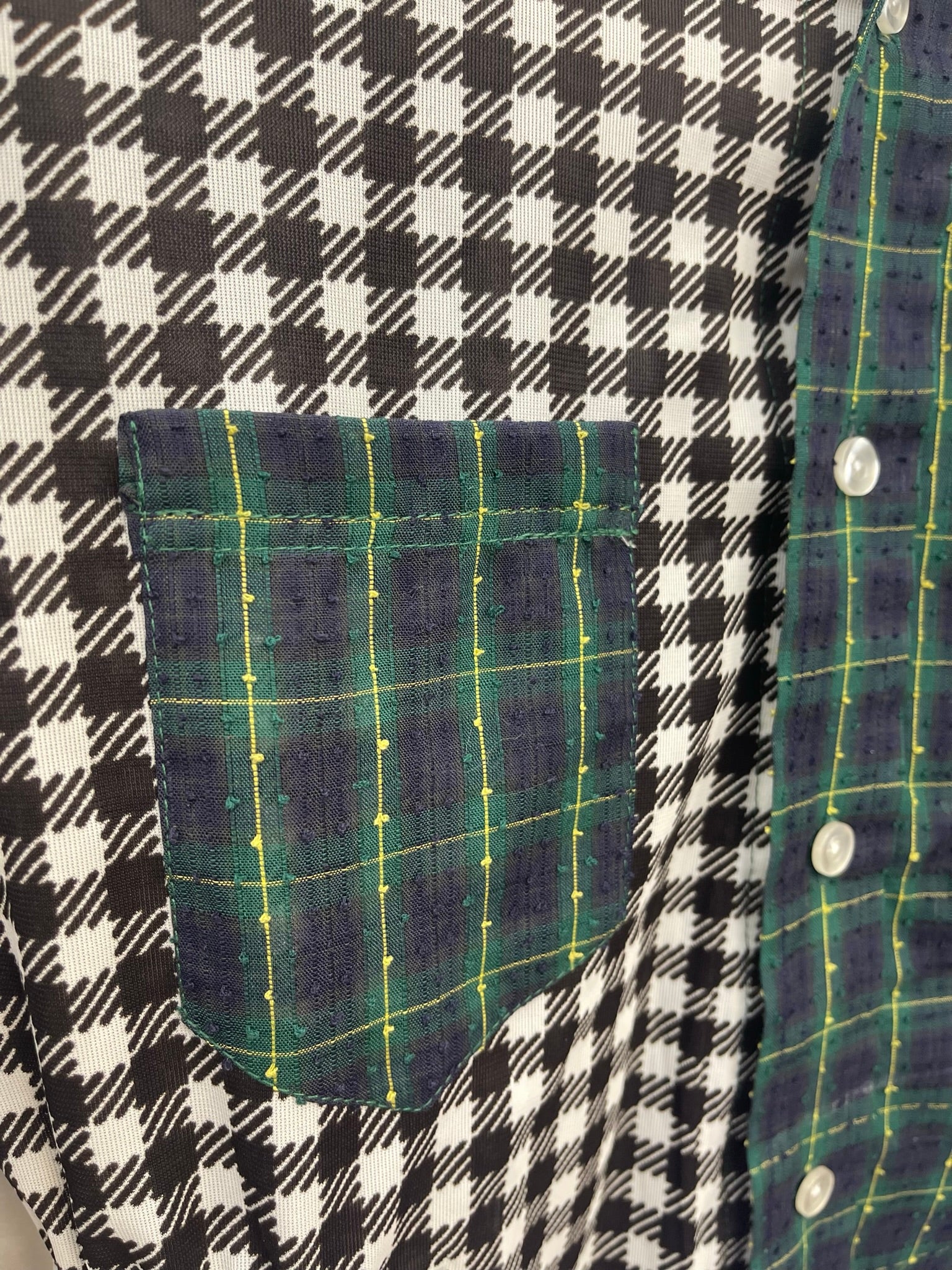 VINTAGE RECONSTRUCTED SPLICED TARTAN + SQUARE DRESS SHIRT LS