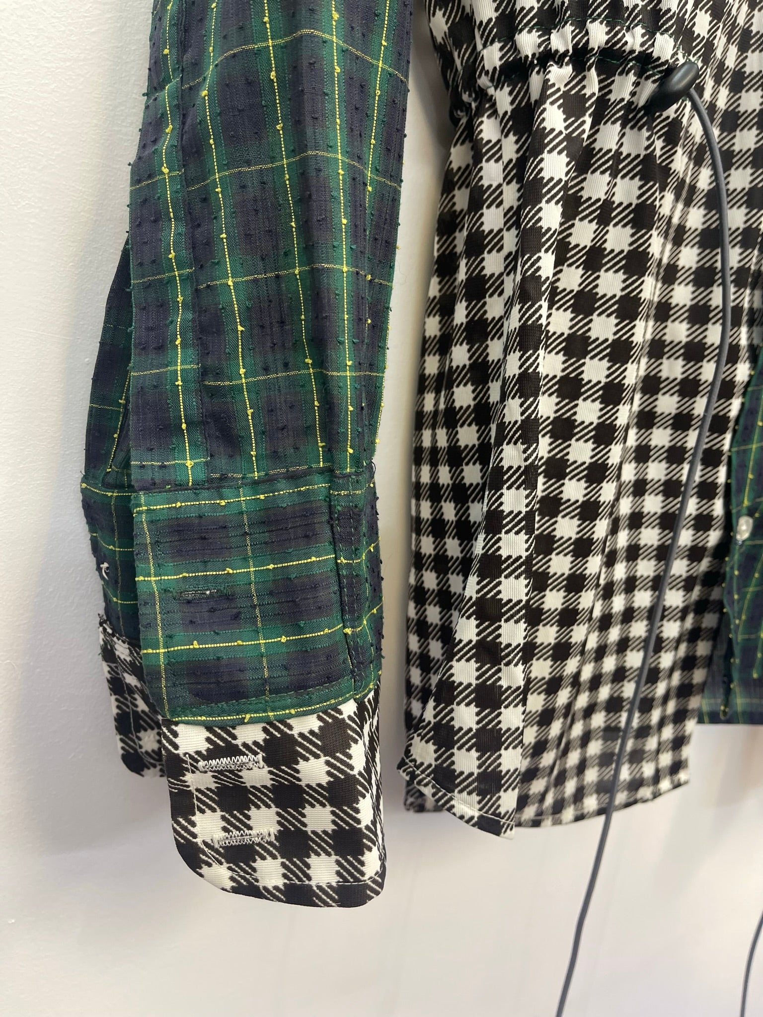 VINTAGE RECONSTRUCTED SPLICED TARTAN + SQUARE DRESS SHIRT LS