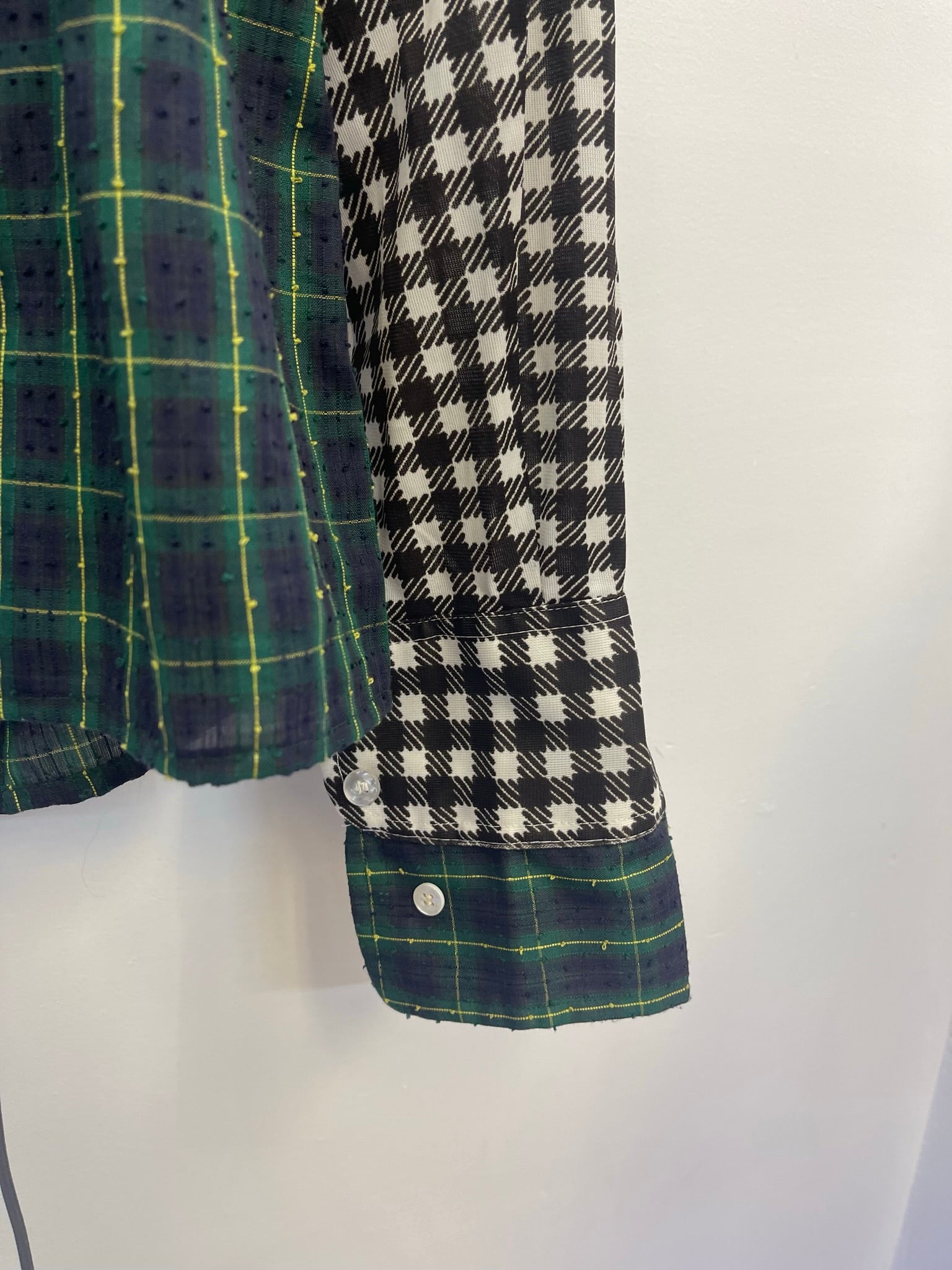 VINTAGE RECONSTRUCTED SPLICED TARTAN + SQUARE DRESS SHIRT LS