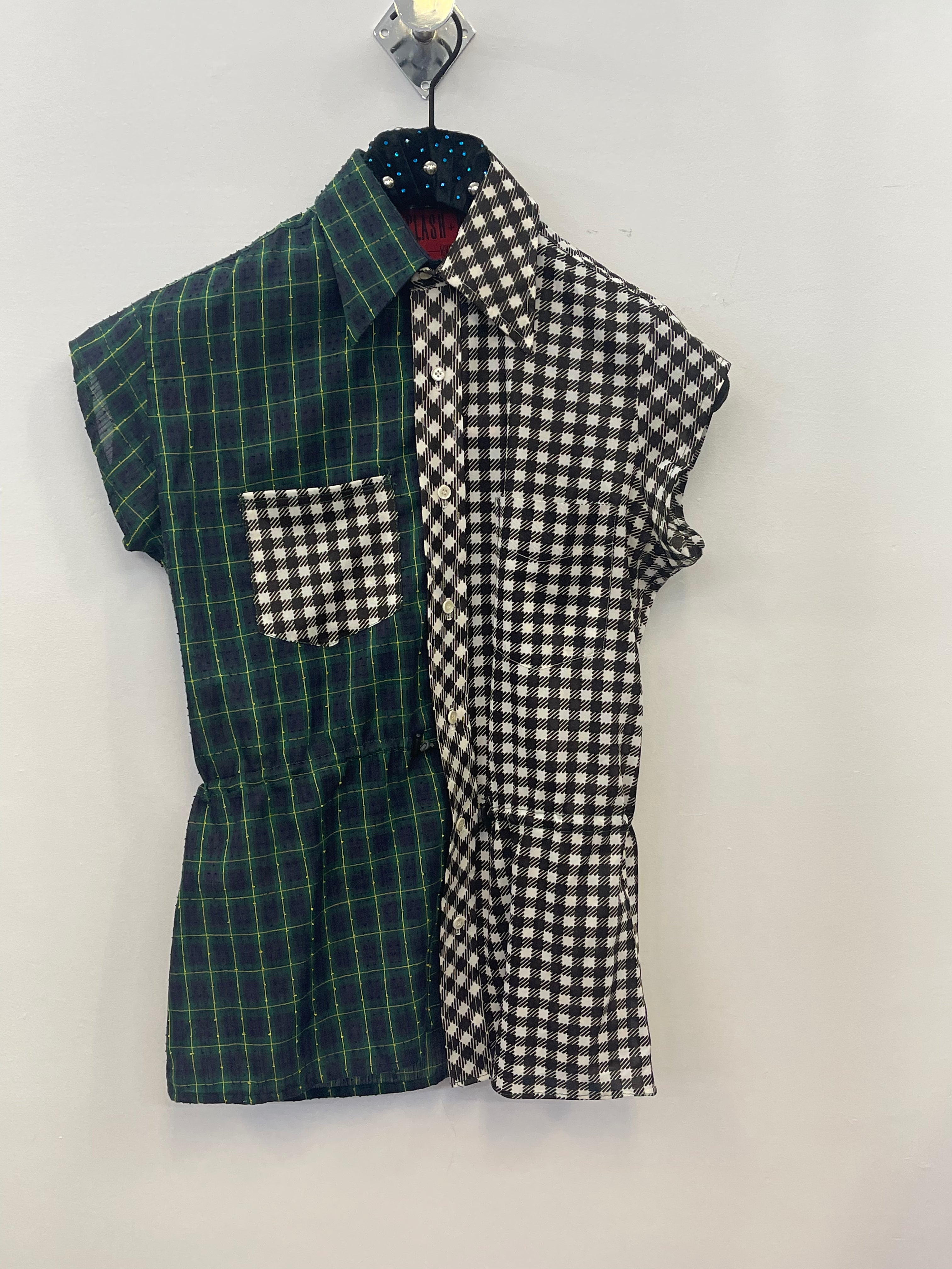 VINTAGE RECONSTRUCTED SPLICED TARTAN + SQUARE DRESS SHIRT SS