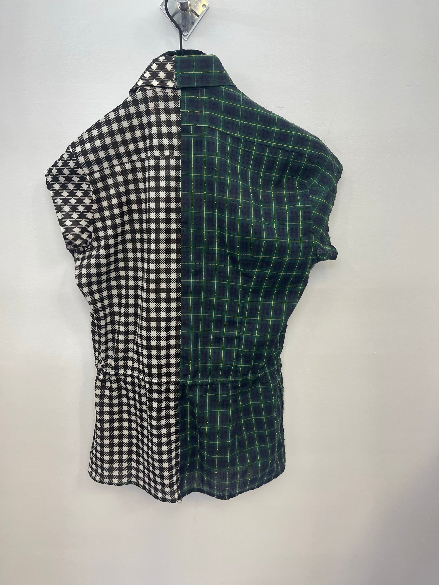 VINTAGE RECONSTRUCTED SPLICED TARTAN + SQUARE DRESS SHIRT SS