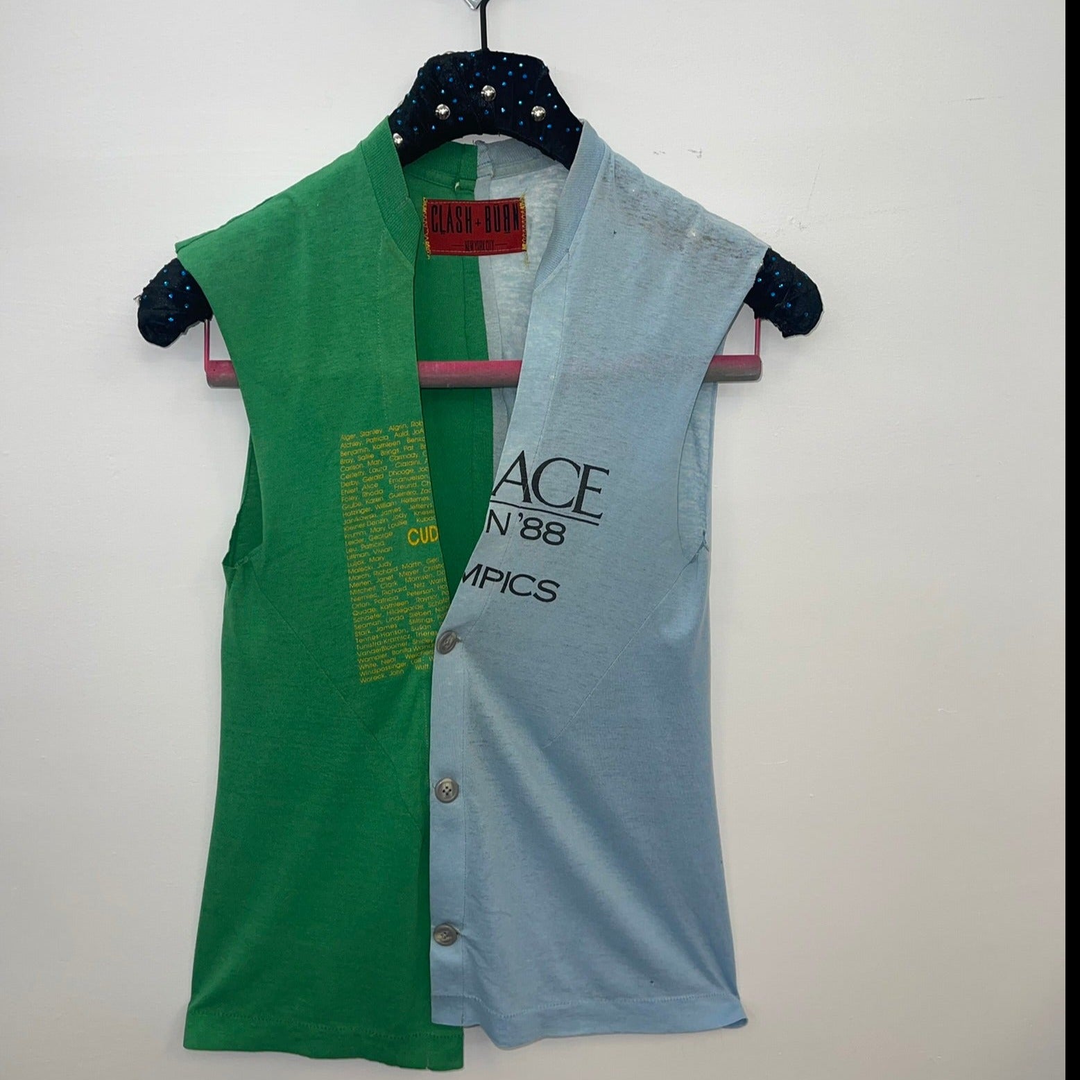 VINTAGE SPLICED VNECK BUTTONUP CUTOFF TEE