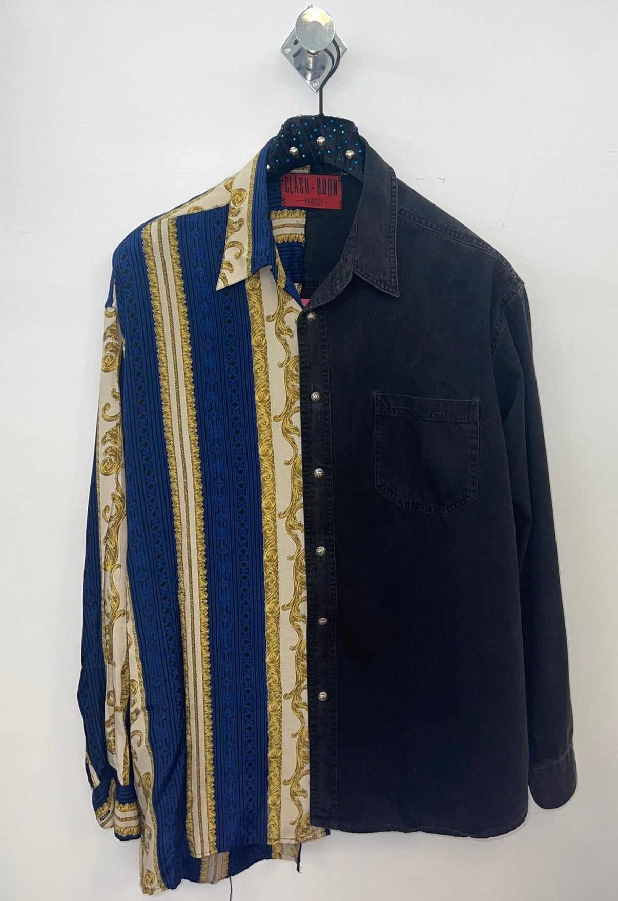 SILKY PRINT + DENIM VINTAGE OVERSHIRT