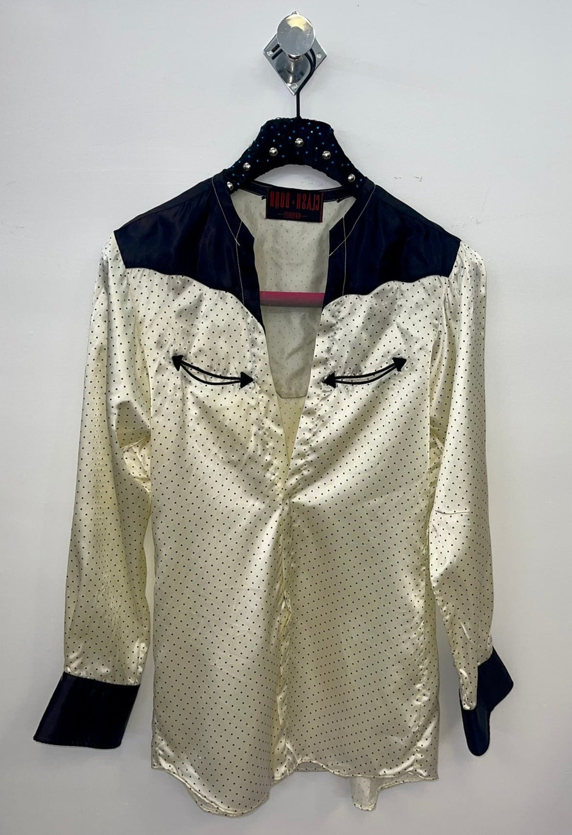 SILKY VINTAGE POLKA DOT REWORKED WESTERN DRESS SHIRT