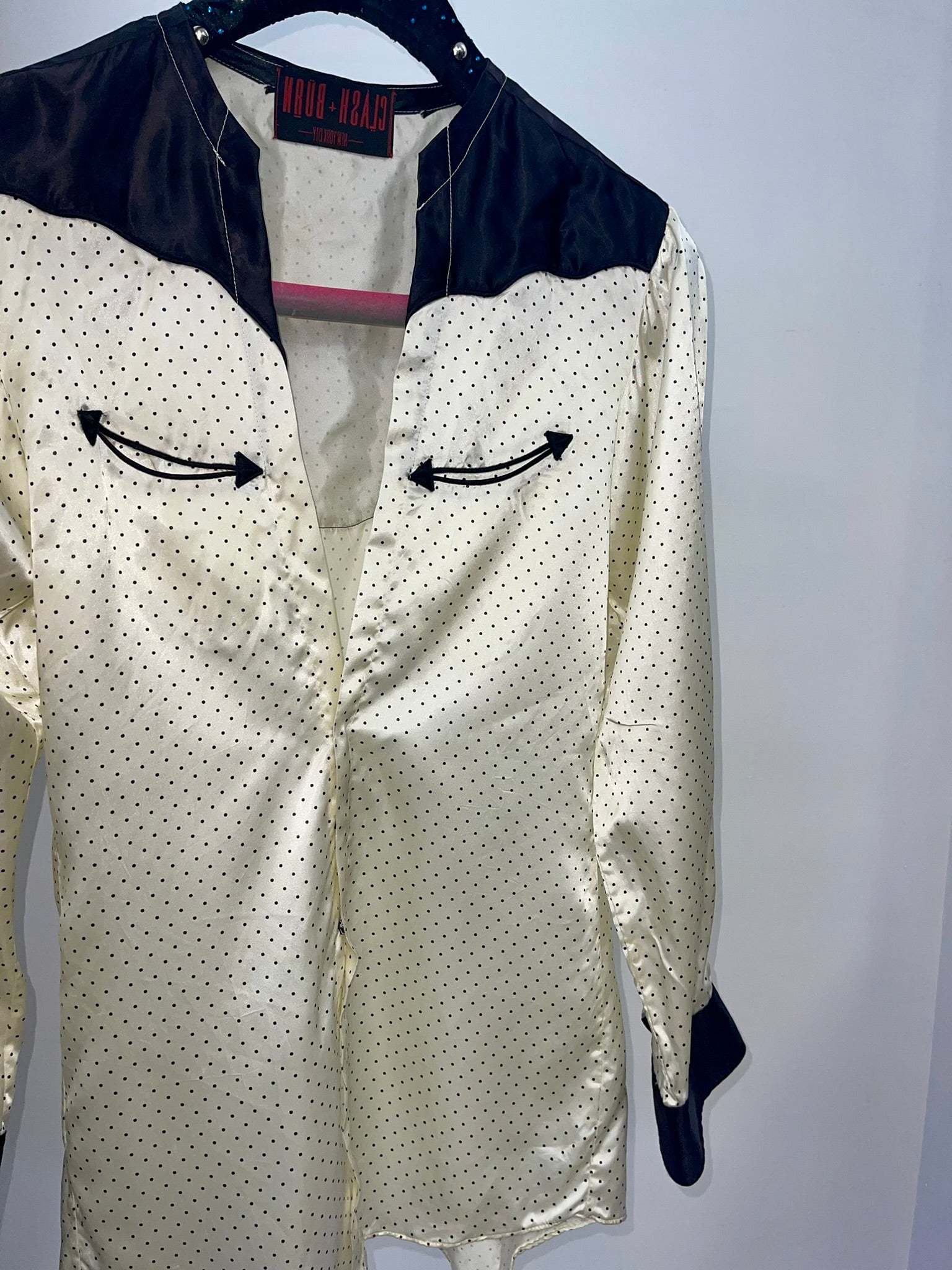 SILKY VINTAGE POLKA DOT REWORKED WESTERN DRESS SHIRT