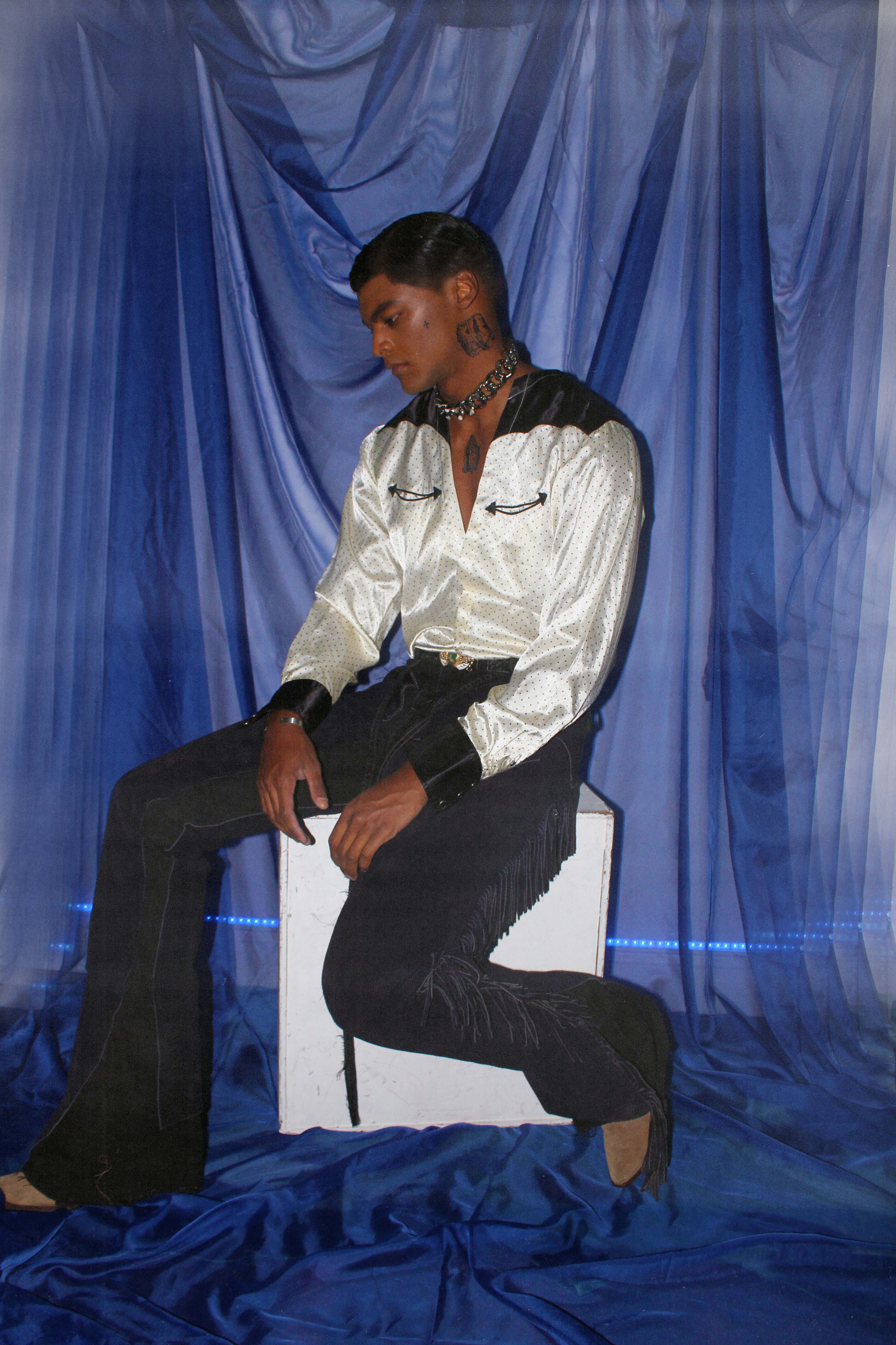 SILKY VINTAGE POLKA DOT REWORKED WESTERN DRESS SHIRT