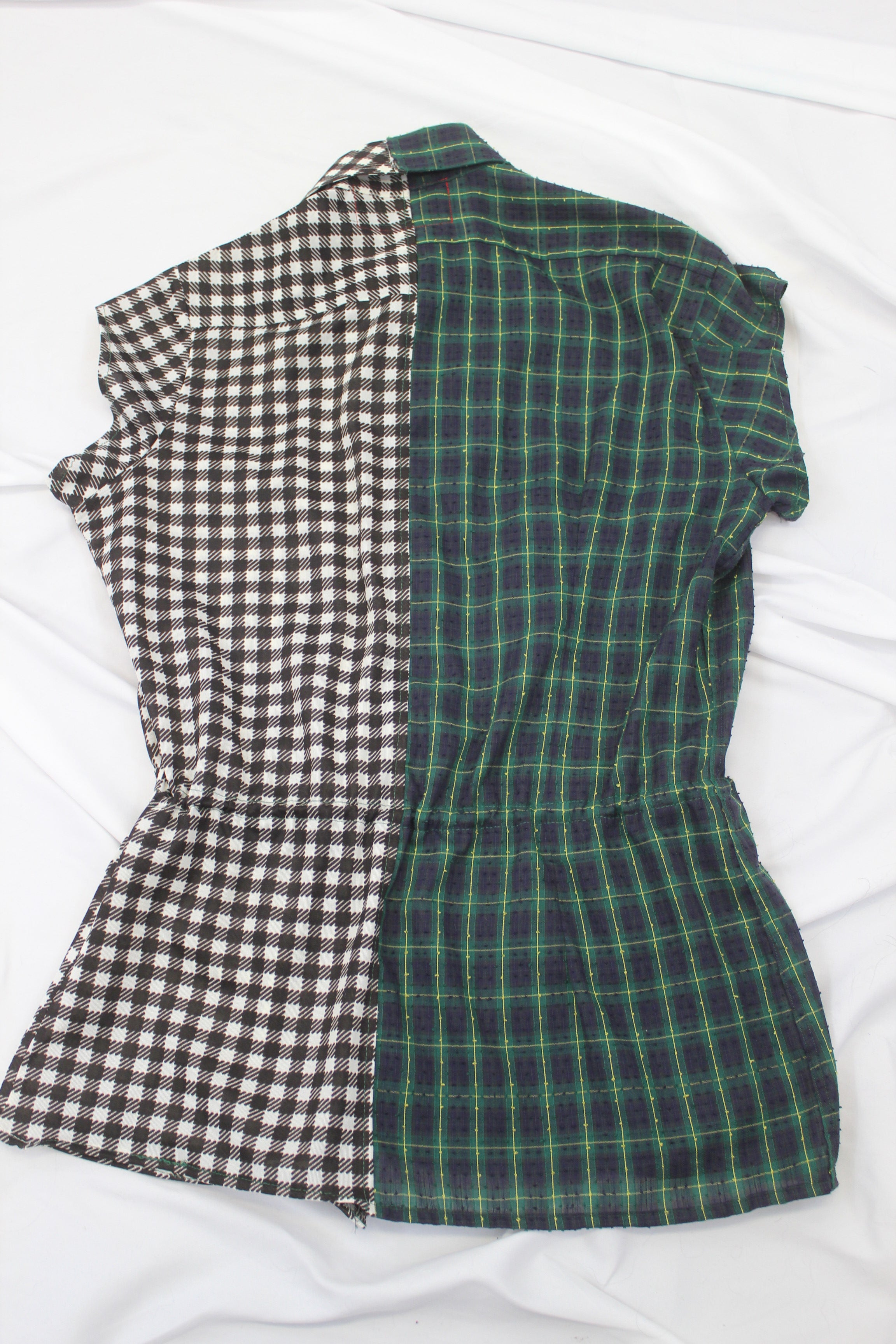 VINTAGE RECONSTRUCTED SPLICED TARTAN + SQUARE DRESS SHIRT SS