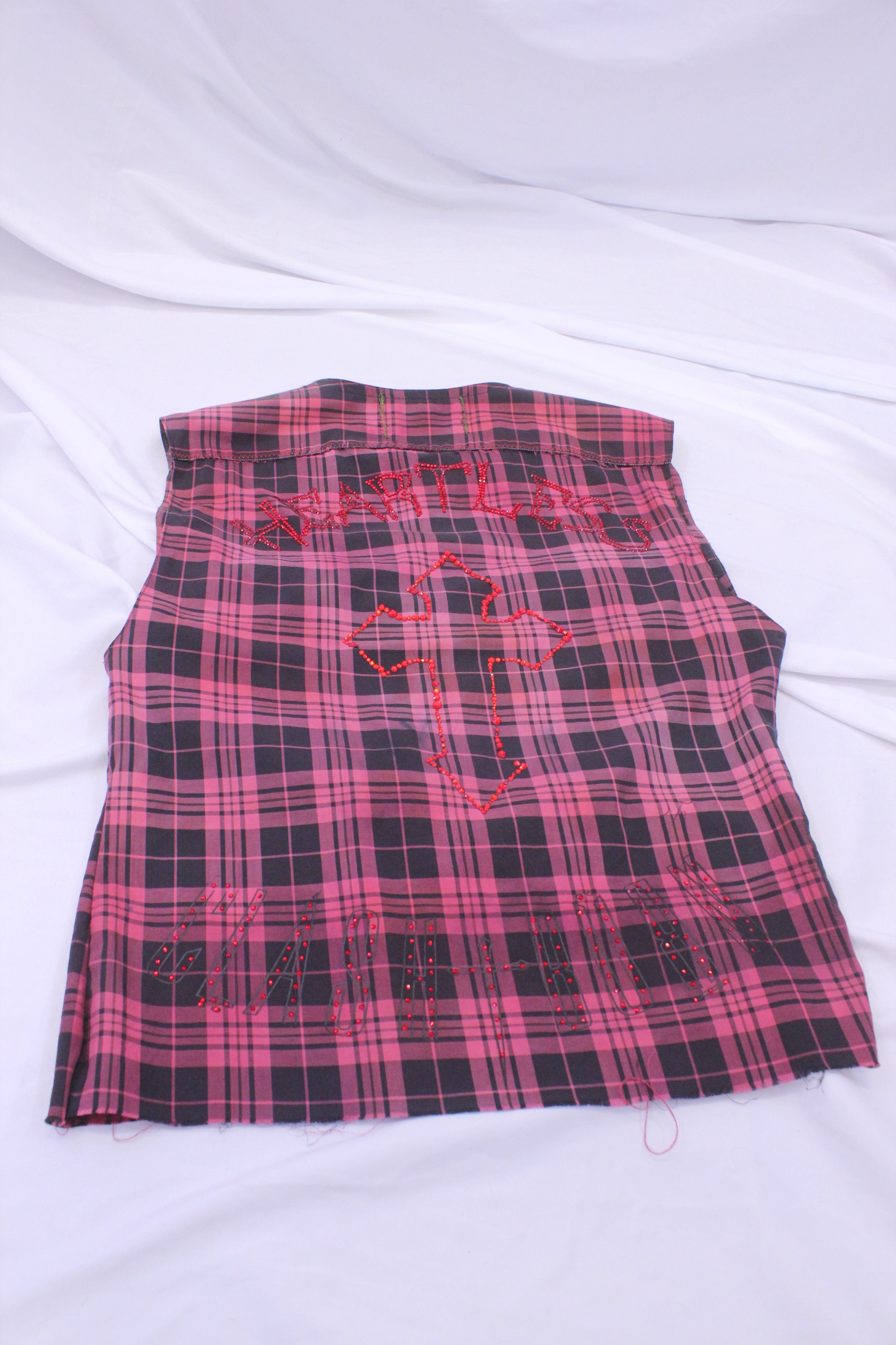 RED DYED CHECKERED MOTIF BUTTON UP