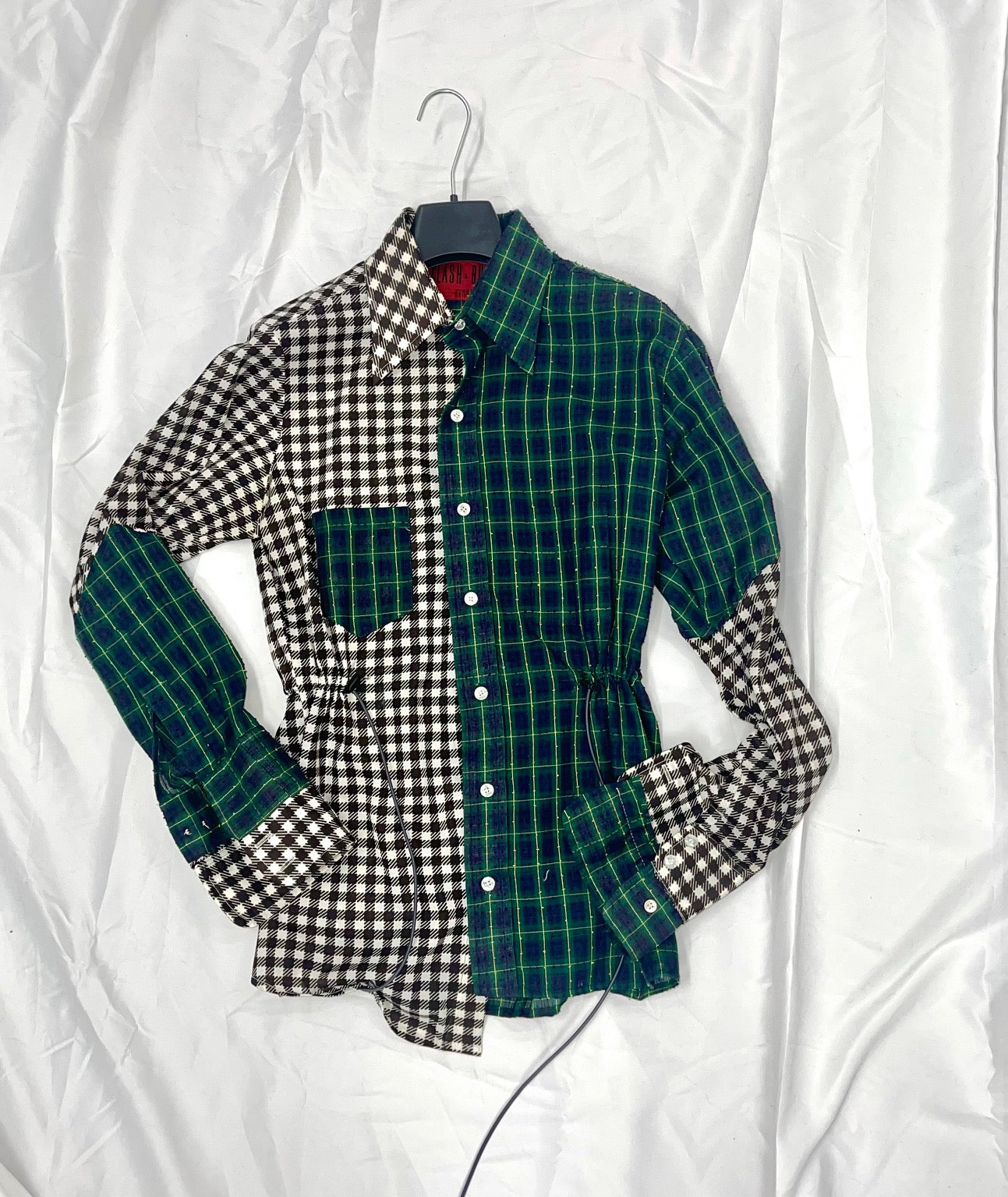 VINTAGE RECONSTRUCTED SPLICED TARTAN + SQUARE DRESS SHIRT LS