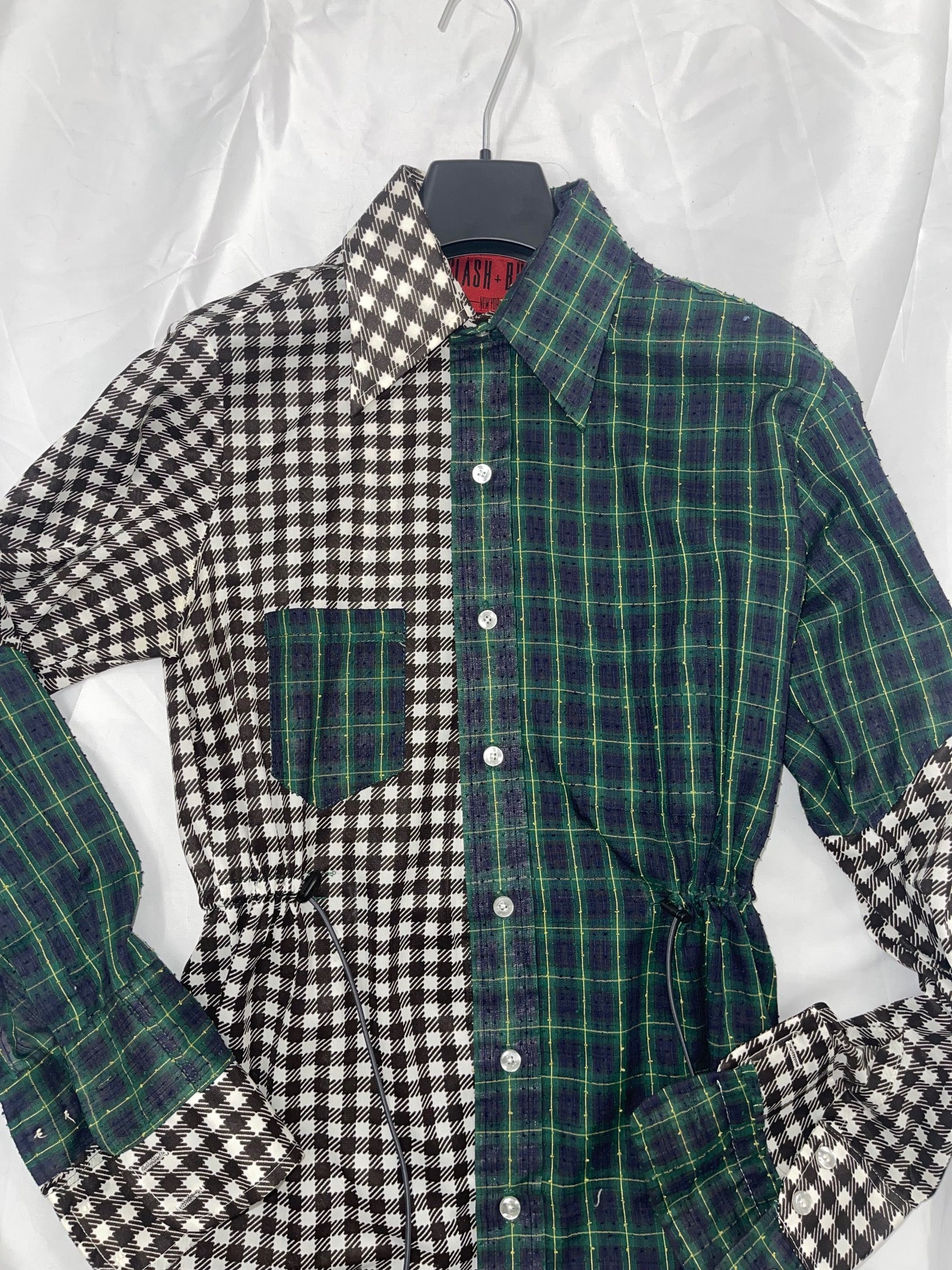 VINTAGE RECONSTRUCTED SPLICED TARTAN + SQUARE DRESS SHIRT LS