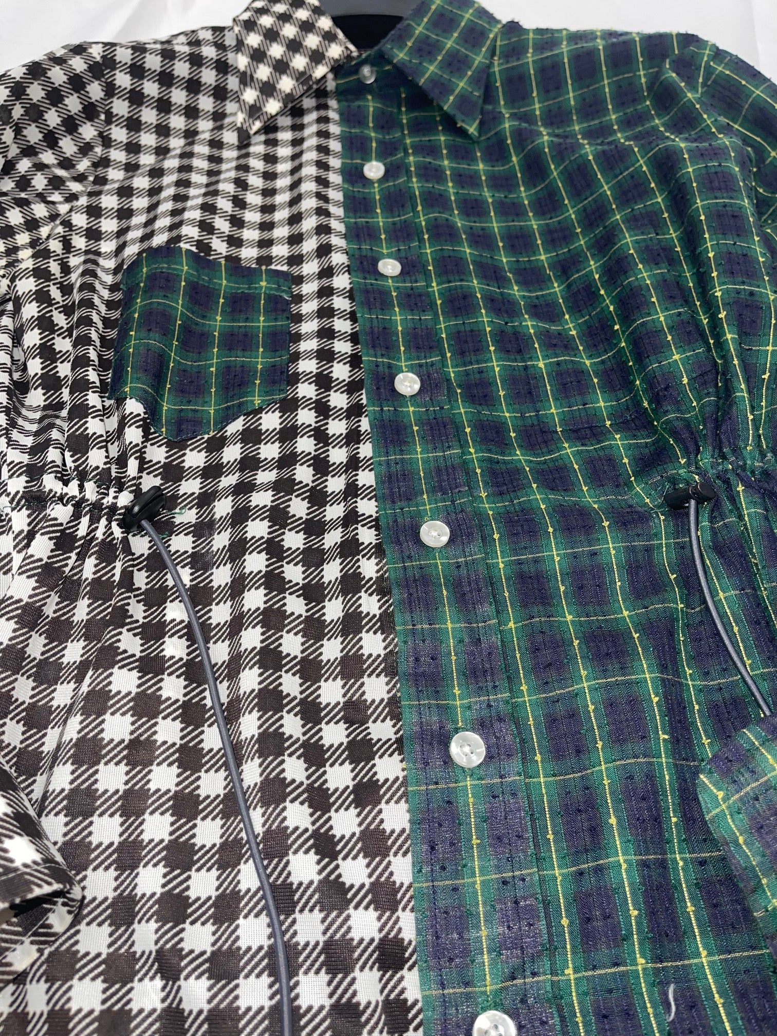 VINTAGE RECONSTRUCTED SPLICED TARTAN + SQUARE DRESS SHIRT LS