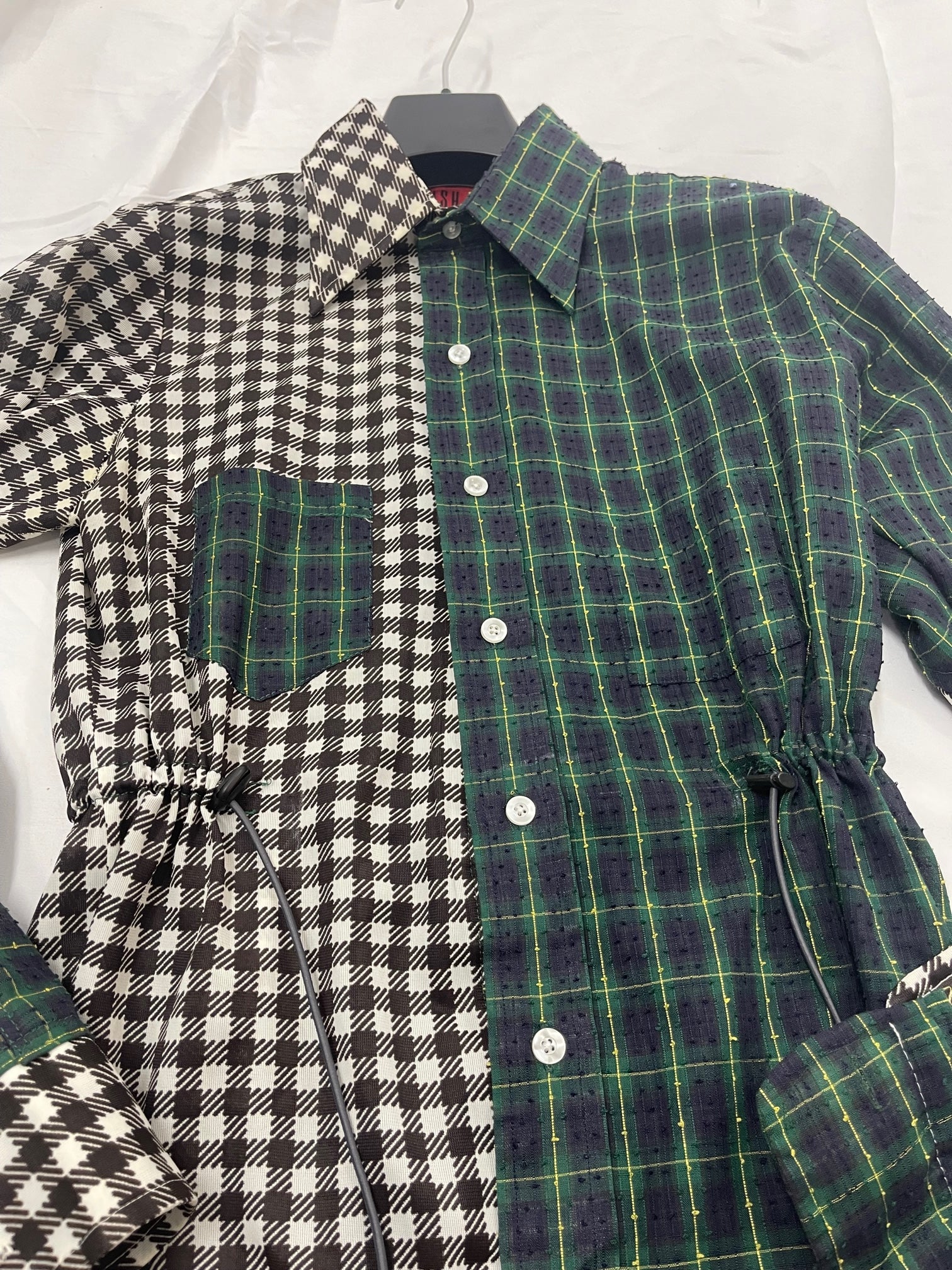 VINTAGE RECONSTRUCTED SPLICED TARTAN + SQUARE DRESS SHIRT LS